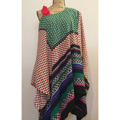Caftan|Poncho Style|Multi-Colored Shapes Design|One Size Caftan|Poncho Style|Multi-Colored Shapes Design|One Size