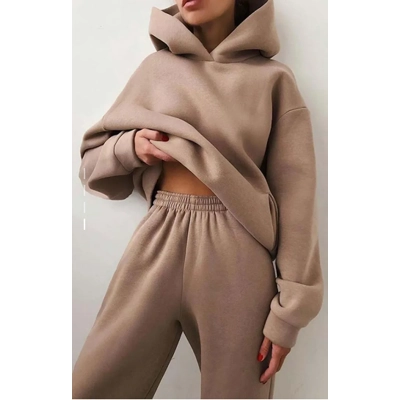 Khaki Fashion trouser-styled Hoodie Set Khaki Fashion trouser-styled Hoodie Set