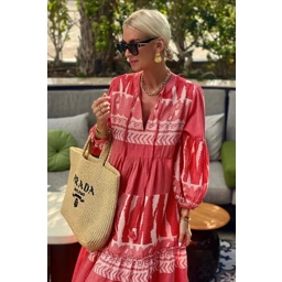 Long Zakar Dress by Pearl & Caviar Natural/Red