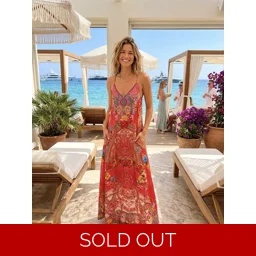 Silk Floral Coral Lightweight Jewelled T-back Dress