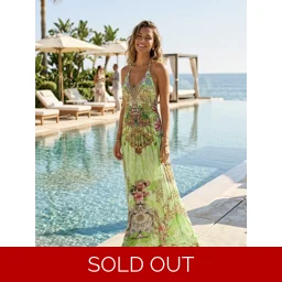 Silk T-back Maxi Jewelled Dress Elegance Green