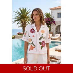 Tiger Lily- White Emb Bowling Shirt