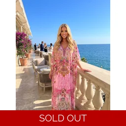 Silk Maxi Jewelled Kaftan-Multicoloured pink