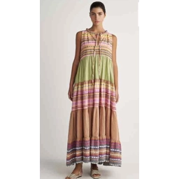 Sleevless Stripe Ruffle Neck Long Dress by Pearl & Caviar
