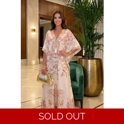 Silk Maxi Jewelled Kaftan-cream flower