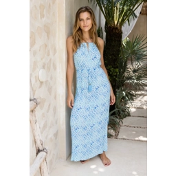 AZURE MOSAIC ANTIGUA CRINKLE MAXI DRESS