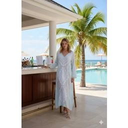 Long Goa-Embroidery-Cotton-Pale Blue/White