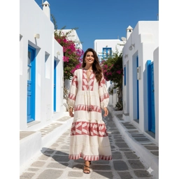 Long Tunic Dress by Pearl & Caviar Nat/Red