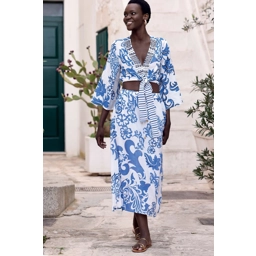 Ivy Long Skirt-White Blue