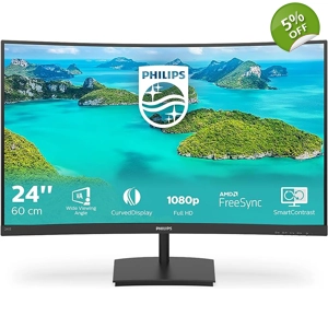 Philips 241E1SC - 24 Inch FHD Curved Monitor, 75Hz, VA, 4ms, AMD FreeSync, SmartImage, LowBlue Mode