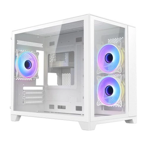 Vida Akira White ARGB Gaming Case w/ Glass Front & Side, Micro ATX, 3x ARGB Fans, 6-Port ARGB PWM Fa