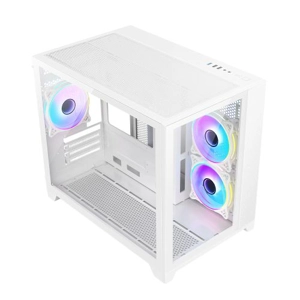 Vida Akira White ARGB Gaming Case w/ Glass Front & Side, Micro ATX, 3x ARGB Fans, 6-Port ARGB PWM Fa