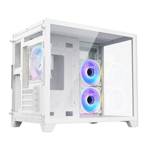 Vida Akira White ARGB Gaming Case w/ Glass Front & Side, Micro ATX, 3x ARGB Fans, 6-Port ARGB PWM Fa