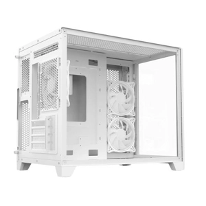 Vida Akira White ARGB Gaming Case w/ Glass Front & Side, Micro ATX, 3x ARGB Fans, 6-Port ARGB PWM Fa