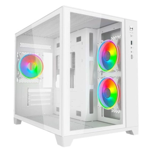 Vida Akira V2 White ARGB Gaming Case w/ Glass Front & Side, Micro ATX, 3x ARGB Fans, 6-Port PWM ARGB