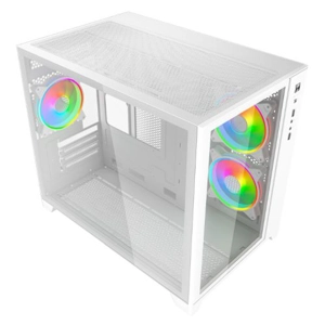 Vida Akira V2 White ARGB Gaming Case w/ Glass Front & Side, Micro ATX, 3x ARGB Fans, 6-Port PWM ARGB