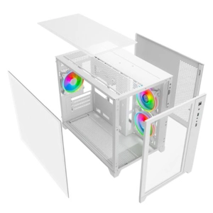 Vida Akira V2 White ARGB Gaming Case w/ Glass Front & Side, Micro ATX, 3x ARGB Fans, 6-Port PWM ARGB