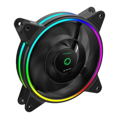 GameMax Razor 12cm PWM Rainbow ARGB Dual Ring Case Fan, Hydro Bearing, 24 LEDs, Anti-Vibration, Up t