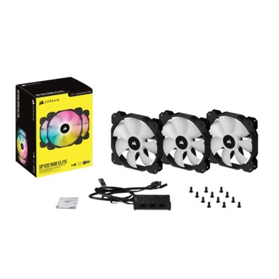 Corsair iCUE SP120 ELITE Performance 12cm PWM RGB Case Fans (3 Pack), 8 ARGB LEDs, Hydraulic Bearing