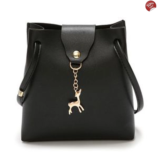 product Image for Women Leather Bucket Shoulder Bag Lady Crossbody Handbag--Black
