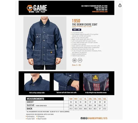 GAME Apparel Denim Chore Coat-Employee Only