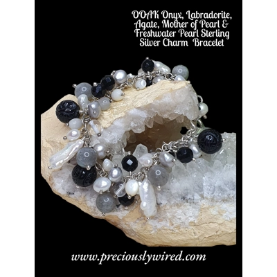 Monochrome Gemstone Sterling Silver OOAK Charm Bracelet