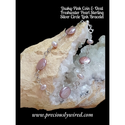 Pearl Coin Dusky-Pink Circle Link Sterling Bracelet