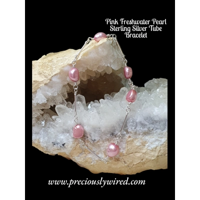 Pearl Dusky-Pink Tube Link Sterling Bracelet