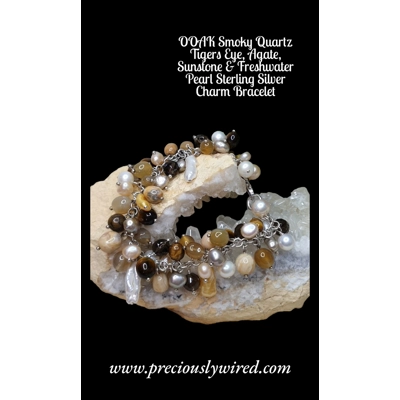 Toffee Gemstones Sterling Silver OOAK Charm Bracelet