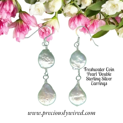 Pearl Coin White Double Sterling Drop Earrings