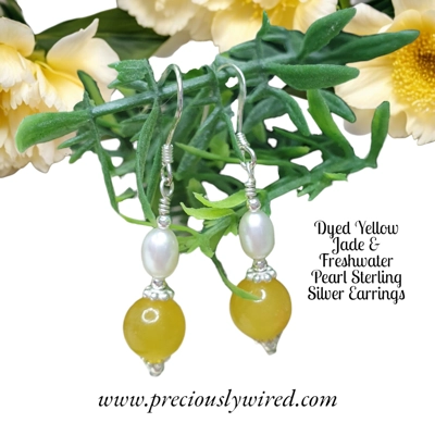 Jade Yellow Pearl Sterling Short Drop Earrings