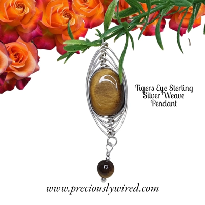 Tigers Eye Sterling Weave Design Pendant