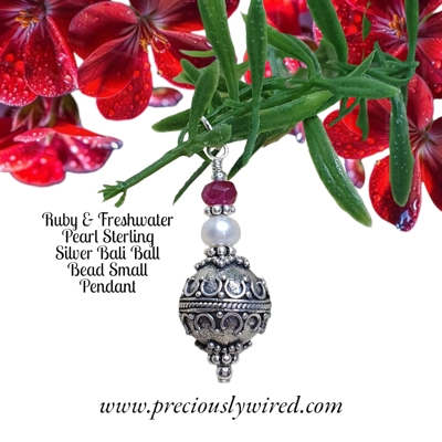 Ruby & Pearl Bali Ball Bead Sterling Pendant