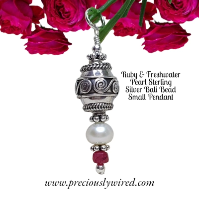 Ruby & Pearl Bali Bead Sterling Pendant