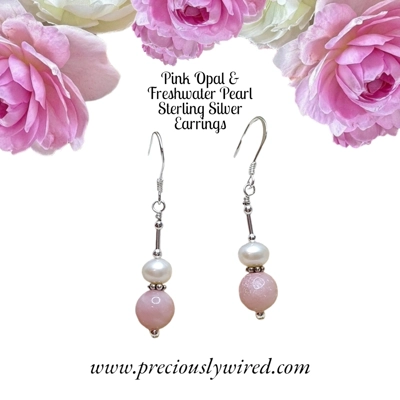 Opal Pink & Pearl Sterling Silver Bali Drop Earrings