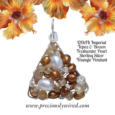Imperial Topaz Brown Pearl Sterling Silver Triangle OOAK Pendant