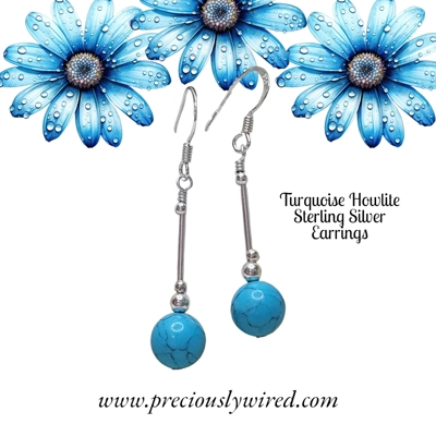 Turquoise Howlite Plain Sterling Drop Earrings
