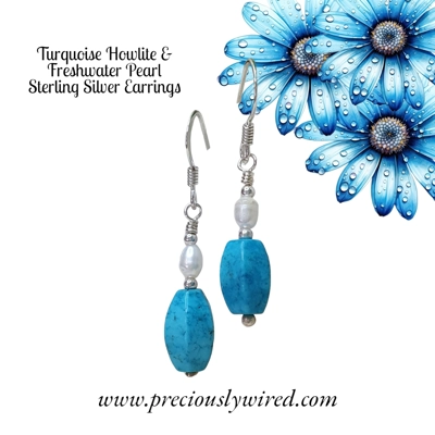 Turquoise Howlite Pearl Sterling Drop Earrings