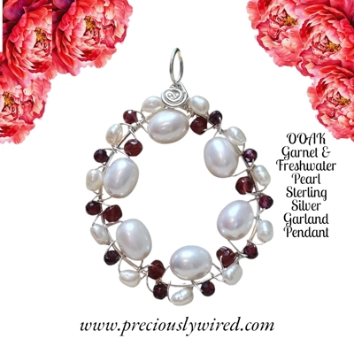 Garnet Pearl Sterling Silver  Garland OOAK Pendant