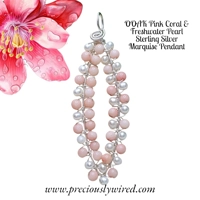 Coral Pearl Sterling Wire Wrapped..