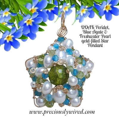 Peridot Agate Pearl Gold Filled Wire Wrapped Star OOAK Pendant
