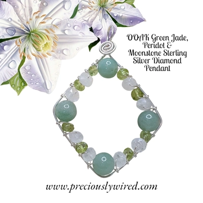 Jade Peridot Moonstone Sterling Wire Wrapped Diamond OOAK Pendant