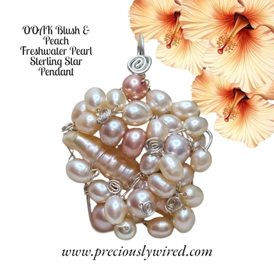 Pearl Blush Peach Sterling Silver Wire Wrapped Star OOAK Pendant