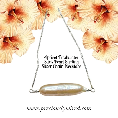 Stick Pearl Apricot Sterling Chain Necklace