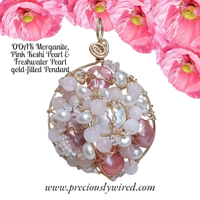 Morganite Keshi Pearl Gold Filled Round OOAK Pendant