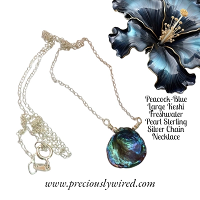 Keshi Pearl Peacock-Blue Sterling Chain Necklace