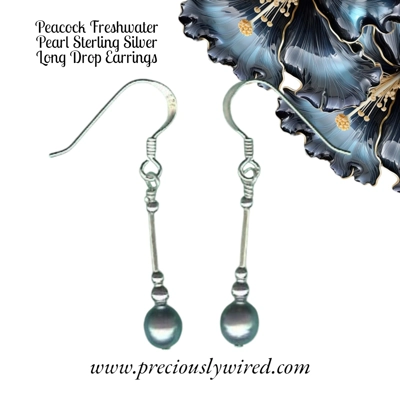 Pearl Peacock Sterling Drop Earrings