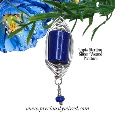 Lapis Sterling Silver Weave Design Pendant