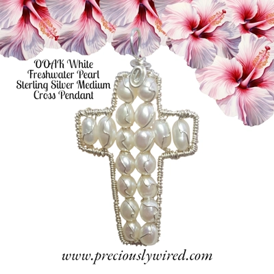 Pearl White Sterling Silver Medium Cross OOAK Pendant