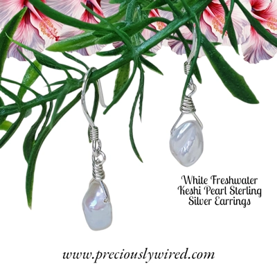 Pearl Keshi White Sterling Silver Drop Earrings